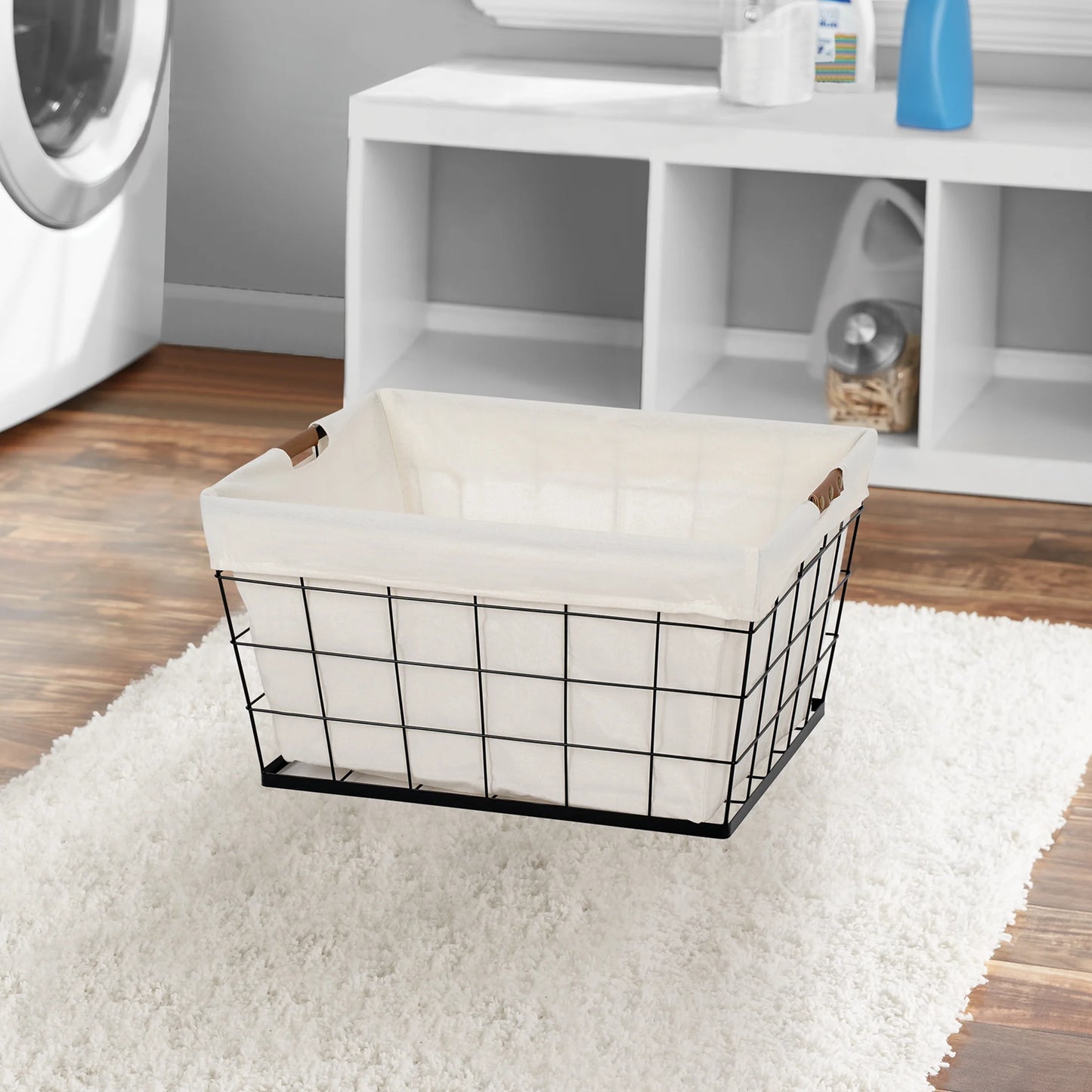 60L Rectangular Steel Laundry Basket for Adult, Black & Natural
